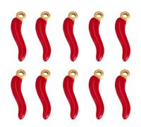 Beebeecraft 1 scatola Da 10 pezzi di Ciondoli A Forma di Peperoncino In Ottone Placcato Oro 16K 3D Rosso Verde Smaltato Ciondoli A Forma di Corno Italiano con Anello di Congiunzione per La Creazione