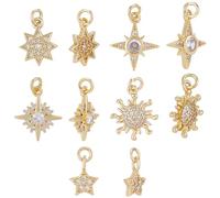 Beebeecraft 1 scatola Da 10 pezzi di Ciondoli A Forma di Stella In Zirconia Cubica In Ottone Placcato Oro 18K 5 stili Ciondolo A Forma di Stella Polare Celeste con Anelli di Congiunzione per La
