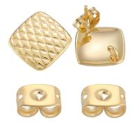 Beebeecraft 1 Scatola da 10 Pezzi di Orecchini A Rombo Perni per Orecchini Vuoti con Chiusura A Farfalla Veri Orecchini A Bottone Quadrati in Ottone Placcato Oro 18K Accessori per La Creazione di