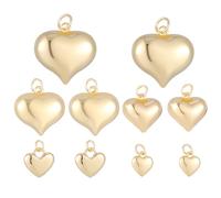 Beebeecraft 1 Scatola da 10 Pezzi in Ottone Placcato Oro 18K Ciondoli A Forma di Cuore da 10/13/15/20/25mm 3D Pendenti Gonfi con Anelli di Congiunzione per La Creazione di Gioielli di San Valentino