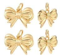 Beebeecraft 1 Scatola da 12 Pezzi con Ciondoli A Fiocco in Vero Ottone Placcato Oro 18K con Fiocco A Forma di Fiocco con Anello di Congiunzione per La Creazione di Gioielli Orecchini Collane