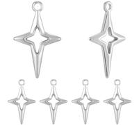 Beebeecraft 1 Scatola da 12 Pezzi con Ciondolo A Forma di Stella in Argento e 304 ciondoli A Forma di Stella Polare Cava in Acciaio Inossidabile A Quattro Punte per La Creazione di Gioielli Fai da Te