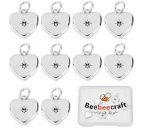 Beebeecraft 1 Scatola da 12 Pezzi di Ciondoli A Forma di Cuore Placcati in Platino Piccoli Ciondoli A Forma di Cuore con Stella Polare Zirconi Cubici Pendenti per La Creazione di Gioielli San