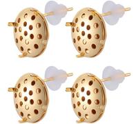 Beebeecraft 1 Scatola da 12 Set di Orecchini A Bottone Rotondi in Ottone Placcato Oro 18K con Impostazioni per Anelli A Setaccio per La Creazione di Gioielli