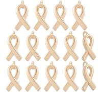 Beebeecraft 1 scatola Da 14 pezzi di Ciondoli A Nastro per La Consapevolezza In Ottone Placcato Oro 18K Ciondoli A Nastro per La Speranza Contro Il Cancro per La Creazione di Gioielli Fai Da Te