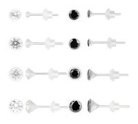 Beebeecraft 1 scatola Da 16 paia di Orecchini A Perno 2 stili Orecchini Rotondi Piatti Trasparenti In Resina con Zirconi Cubici per Orecchie Sensibili Fermaglio per Piercing Trasparente