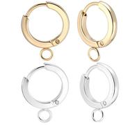 Beebeecraft 1 Scatola da 16 Pezzi 2 Colori Ganci per Orecchini A Leva Rotondi Placcati in Oro 24K e Argento Sterling con Perno in Acciaio Inossidabile per La Creazione di Gioielli da Donna. 13x10x2mm