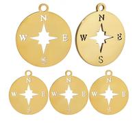 Beebeecraft 1 Scatola da 16 Pezzi di Ciondoli A Forma di Bussola Placcati in Oro 18K e 304 ciondoli Nautici Rotondi Piatti in Acciaio Inossidabile per La Creazione di Gioielli Bracciali Collane e