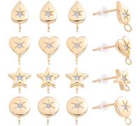 Beebeecraft 1 Scatola da 16 Pezzi di Orecchini in Zirconia Cubica Orecchini A Bottone Rotondi A Forma di Cuore e Stella Placcati in Oro 18K con Passante Pendente e Dadi per Orecchini per La Creazione
