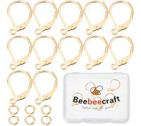 Beebeecraft 1 scatola da 20 ganci per orecchini a monachella, placcati in oro 24 K, 15,6 x 10 mm, intercambiabili, con 20 anelli aperti per la creazione di gioielli