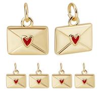 Beebeecraft 1 Scatola da 20 Pezzi di Ciondoli A Forma di Busta in Ottone Placcato Oro 18K Ciondoli A Forma di Lettera d'Amore con Cuore Rosso Smaltato per La Creazione di Gioielli Collane Bracciali