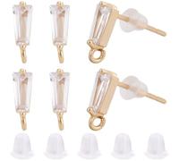 Beebeecraft 1 Scatola da 20 Pezzi di Orecchini A Bottone con Zirconi Cubici Orecchini A Goccia Trasparenti in Vero Ottone Placcato Oro 18K con Anello e 20 Pezzi di Dadi per Orecchini in