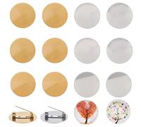 Beebeecraft 1 scatola Da 20 pezzi Placcati In Oro 18K con 304 fermagli per Spille In Acciaio Inossidabile Base A Disco Vassoi per Cabochon Spessi Vuoti per Badge Fai Da Te Gioielli Artigianato