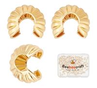Beebeecraft 1 scatola da 200 coperture per perline a crimpare da 4 mm, in vero ottone placcato oro 24 K, aperte, semicircolari, perline distanziatrici per gioielli, artigianato, braccialetti fai da te