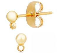 Beebeecraft 1 scatola da 30 orecchini a perno placcati in oro 18 K con anello e 30 chiusure a farfalla per la creazione di gioielli fai da te