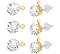 Beebeecraft 1 Scatola da 30 Pezzi di Orecchini A Bottone in Zirconia Cubica Piccoli Orecchini A Perno in Oro con Anello 925 perni in Argento Sterling e 30 Dadi in Plastica per Orecchini per La