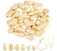 Beebeecraft 1 Scatola da 30 Pezzi di Perline A Pepita in Vero Ottone Placcato Oro 18K Perline Distanziatrici Irregolari Uniche Focali in Metallo Deformato e Testurizzato Distanziatrici Sciolte per La