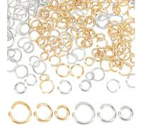 Beebeecraft 1 Scatola da 300 Pezzi in Ottone Placcato Oro 24K e Argento Sterling Anelli di Collegamento Aperti 3 Misure per La Creazione di Gioielli Collane Braccialetti Orecchini Portachiavi Fai da
