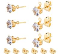 Beebeecraft 1 Scatola da 40 Pezzi di Orecchini A Bottone in Zirconia Cubica Piccoli Orecchini A Perno in Ottone Placcato Oro 18K con Passante e 40 Dadi per Orecchini per La Creazione di Gioielli Fai