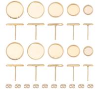 Beebeecraft 1 Scatola da 50 Pezzi 5 Stili Castone per Orecchini A Bottone Vuoto Cabochon in Acciaio Inossidabile Placcato Oro 18K Impostazioni per Orecchini A Bottone Vuote con Dadi per Orecchini per