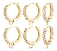 Beebeecraft 1 Scatola da 6 Paia di Orecchini A Cerchio in Zirconia Cubica Ganci per Orecchini Huggie in Ottone Placcato Oro 24K per La Creazione di Gioielli per Donne e Adulti Fai da Te