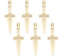 Beebeecraft 1 Scatola da 6 Pezzi Ciondoli A Forma di Spada Placcati in Oro 18K Ciondoli A Forma di Coltello in Metallo con Micro Pavé di Zirconi Cubici Ciondoli A Forma di Pugnale per La