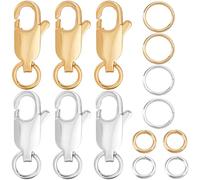 Beebeecraft 1 Scatola da 6 Pezzi con Chiusura A Moschettone e Anelli di Congiunzione in 2 Misure Fermagli per Collane in Ottone Placcato Oro 18K e Platino per Estensori di Bracciali e Gioielli