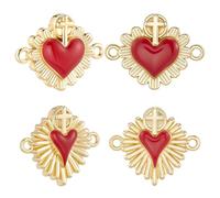 Beebeecraft 1 scatola Da 6 pezzi di Ciondoli A Forma di Cuore Sacro In Ottone Placcato Oro 18K 2 stili Cuore In Smalto Rosso con Maglie Incrociate per La Creazione di Gioielli