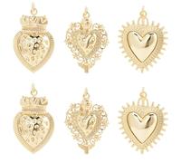 Beebeecraft 1 scatola Da 6 pezzi di Ciondoli A Forma di Cuore Sacro In Vero Ottone Placcato Oro 18K, Ciondoli A Forma di Amore Messicano Gotico per La Creazione di Gioielli Fai