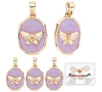 Beebeecraft 1 scatola Da 6 pezzi di Ciondoli A Forma di Farfalla Rotondi Placcati In Oro 18K Smaltati Viola Pendenti A Forma di Farfalla per La Creazione di Gioielli Collane Fai Da Te