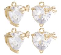 Beebeecraft 1 Scatola da 6 Pezzi di Ciondoli in Zirconia Cubica in Ottone Placcato Oro 14K A Forma di Cuore con Ciondoli A Forma di Papillon per Orecchini Bracciali Collane Choker Accessori per