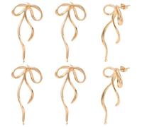 Beebeecraft 1 Scatola da 6 Pezzi di Orecchini A Fiocco Placcati in Oro 14K Grandi Fiocchi A Nastro 3D Orecchini A Perno con Passante per La Creazione di Gioielli Fai da Te