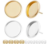 Beebeecraft 1 scatola Da 60 pezzi di Orecchini A Bottone Cabochon In Oro 18K e 925 vassoi per Orecchini Piatti e Rotondi Placcati In Argento Sterling per La Creazione di Gioielli Fai Da Te