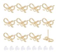 Beebeecraft 1 Scatola da 60 Pezzi di Orecchini A Bottone con Fiocco in Lega Placcata in Oro con 304 perni in Acciaio Inossidabile e 60 Dadi per Orecchini in Plastica Orecchini A Bottone con Fiocco e