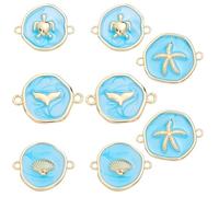 Beebeecraft 1 scatola Da 8 pezzi di Ciondoli A Forma di Oceano In Smalto Blu In Ottone Placcato Oro 18K A Forma di Pesce Tartaruga Stella Marina e Conchiglia con 2 fori Ideali per La Creazione di
