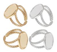 Beebeecraft 1 Scatola da 8 Pezzi di Impostazioni per Anelli A Polsino Aperto Placcate in Oro 18K 304 Anelli Vuoti in Acciaio Inossidabile Anelli di Base Ovali Piatti Regolabili Componenti di