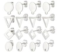 Beebeecraft 1 Scatola da 80 Pezzi di Orecchini A Perno 925in Argento Sterling Placcato 201 e 304in Acciaio Inossidabile Orecchini A Perno Piatti Ovali Romboidali e Rotondi con Anello per La Creazione