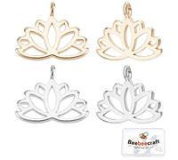 Beebeecraft 1 scatola di 10 ciondoli a forma di fiore di loto in 2 colori, placcati in oro 18 k e placcato in platino, perline da yoga, ciondoli per artigianato