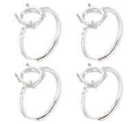 Beebeecraft 1 scatola di 4 anelli vuoti placcati in argento Sterling 925 regolabili a 4 griffe, componenti per le dita, componenti per la creazione di gioielli, kit di risultati fai da te