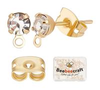 Beebeecraft 1 Scatola di 80 Pezzi di Orecchini con Zirconi Cubici, Perni Placcati in Oro 18K con Passante e 80 Chiusure per Orecchini A Farfalla per La Creazione di Gioielli Fai da Te, 6.5x4mm