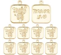 Beebeecraft 10 ciondoli a forma di rosa per la creazione di gioielli, placcati in oro 18 carati, quadrati con scritta floreale Forever Love, per fai da te, ciondoli, collane, bracciali, San Valentino