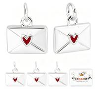 Beebeecraft 10 ciondolo A Forma di Busta Placcato In Argento Sterling | San Valentino Ciondoli A Forma Lettera D'Amore con Smalto A Forma Cuore Rosso per Creazione Gioielli: Collane Bracciali