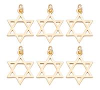 Beebeecraft 10 Ciondolo con Stella di David Ciondoli Esagramma Cavi in Ottone Placcato Oro 18K Stella Ebraica A Sei Punte Pendenti con Anellino per La Creazione di Gioielli Collane Bracciali
