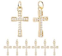 Beebeecraft 10 Pezzi con Ciondoli A Forma di Croce in Zirconia Cubica Ciondolo A Forma di Crocifisso di Cristo in Ottone Placcato Oro 18K con Anelli di Congiunzione per La Creazione di Gioielli