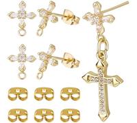 Beebeecraft 10 pezzi Orecchini A Perno A Croce con Anello Crocifisso Placcato Oro 14K Componenti per Orecchini A Perno con Zirconi Cubici con Chiusure A Farfalla per La Creazione di Gioielli Fai Da Te