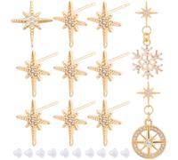 Beebeecraft 10 Pezzo di Componenti per Orecchini A Perno A Forma di Stella Orecchini A Perno in Ottone Placcato Oro 18K con Stella Polare e Zirconi Cubici con Chiusura A Dado Ideali per La Creazione