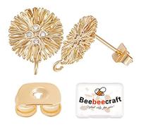 Beebeecraft 10 Pezzo di Orecchini A Bottone in Zirconia Placcati in Oro 18K per Orecchini A Fiore con Passanti Componenti per Orecchini Piatti e Rotondi per La Creazione di Gioielli Fai da Te