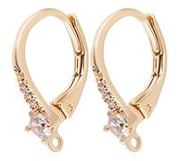 Beebeecraft 10 pièces Zircon Cubique Crochets à Levier en Laiton Plaqué Or 18K Strass Boucles d'oreilles Crochets Dorés Français Fils d'oreille Résultats 17x12mm pour Bricolage Femmes Fabrication