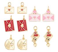 Beebeecraft 10 pz 5 stili Ciondoli A Forma di Busta In Ottone Placcato Oro 18K Smaltato Ciondoli A Forma di Lettera D'Amore Ciondolo In Zirconia Cubica con Anello di Congiunzione per La Creazione