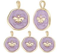 Beebeecraft 10 pz Ciondoli A Forma di Ape in Smalto Placcato Oro 18K Lilla Viola Rotondi e Piatti per La Creazione di Gioielli Collane Bracciali Orecchini Artigianato Fai da Te